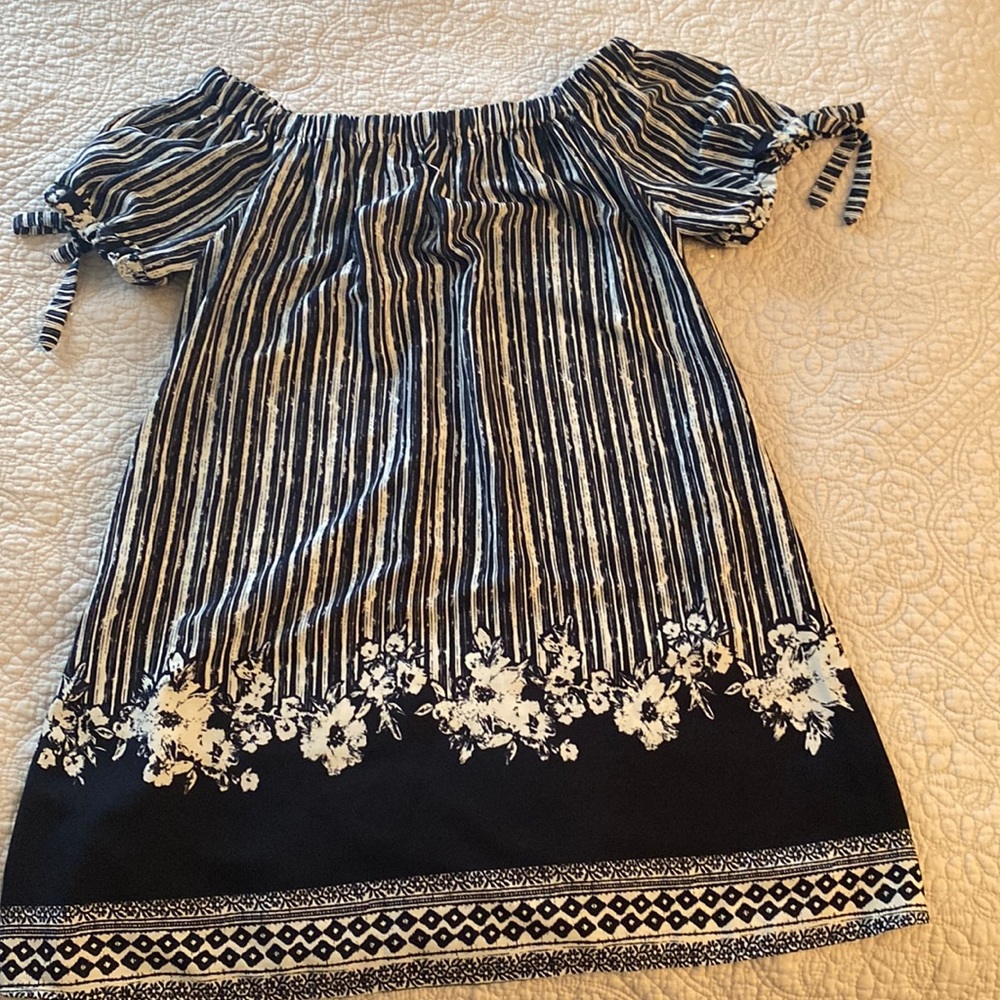Xhilaration navy white off the shoulder dress